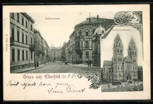AK Elberfeld, Partie an der Brillerstrasse, Suitbertuskirche