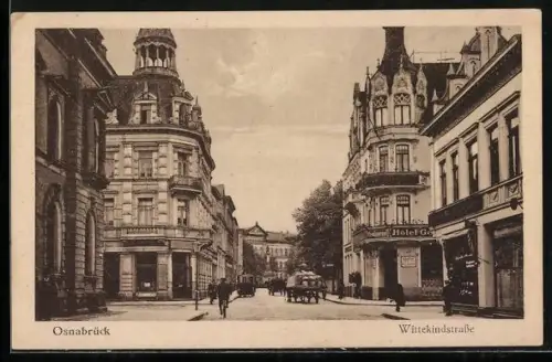 AK Osnabrück, Partie in der Wittekindstrasse mit Hotel-Restaurant