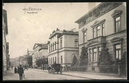 AK Holzminden, Partie in der Neuestrasse mit Kutsche