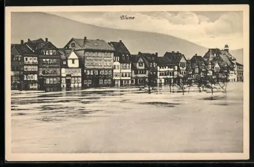 AK Hann.-Münden, Teilansicht während des Hochwassers 1926
