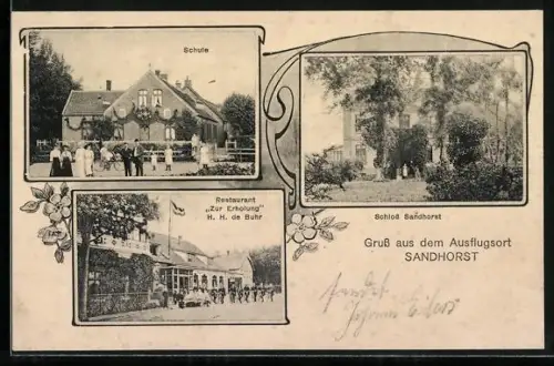 AK Sandhorst, Restaurant Zur Erholung, Inh. H. H. de Buhr, Schloss Sandhorst und Schule