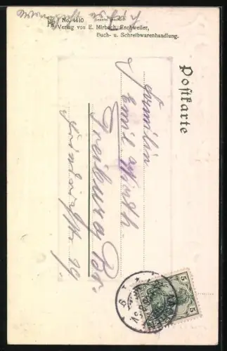 Präge-AK Eschweiler, Grabenstrasse von der Indebrücke im Jugendstil-Passepartout