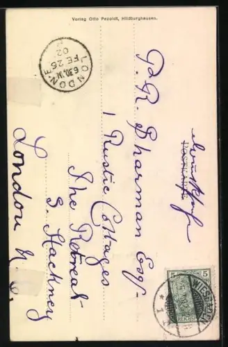 AK Hildburghausen, Blick auf den Marktplatz, Passepartout mit Fahne