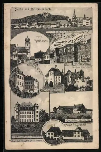 AK Untermerzbach, Brauerei Nembach, Kunstmühle Schenkenau, Partie aus Kaltenbrunnen