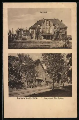 AK Langenhagen-Hann., Restaurant Alfr. Döpke und Bahnhof