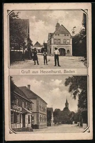 AK Hesselhurst /Baden, Gasthaus und Strassenpartie