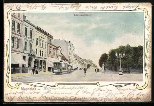 AK Hamburg-Wandsbek, Lübeckerstrasse mit Strassenbahn