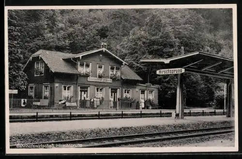 AK Hirschsprung / Schwarzwald, Bahnhof und Bahnhofswirtschaft Hirschsprung
