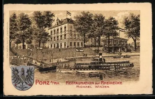 Künstler-AK Köln-Porz, Restaurant zur Rheinecke, Inh. Michael Winzen