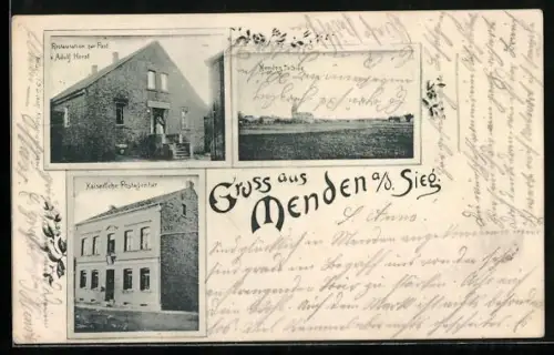 AK Menden a. d. Sieg, Restaurant zur Post v. Adolf Horst, Kaiserliche Postagentur