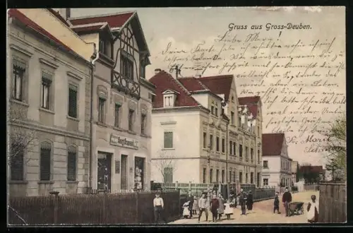 AK Gross-Deuben, Wollwaren-Handlung Georg Grunewald