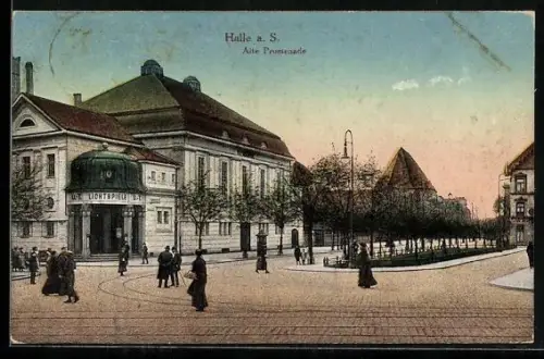 AK Halle a. S., Alte Promenade mit U. T. Lichtspiele