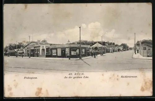 AK Köln, Süddeutsche Bierhalle an der goldnen Ecke, Frohngasse und Riehlerstrasse