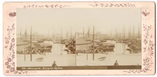 Stereo-Fotografie unbekannter Fotograf, Ansicht Bergen, Segelschiffe im Hafen