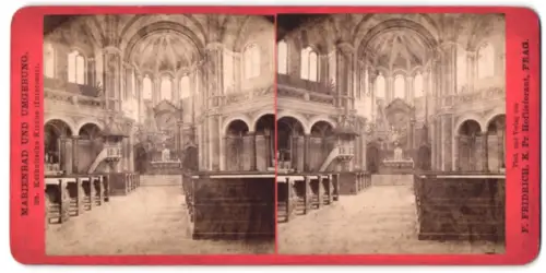 Stereo-Fotografie F. Fridrich, Prag, Ansicht Marienbad, Katholische Kirche, Intérieur