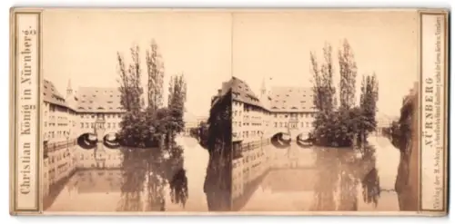 Stereo-Fotografie Christian König, Nürnberg, Ansicht Nürnberg, Flusspartie mit Insel