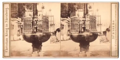 Stereo-Fotografie Christian König, Nürnberg, Ansicht Nürnberg, Brunnen mit Skulptur