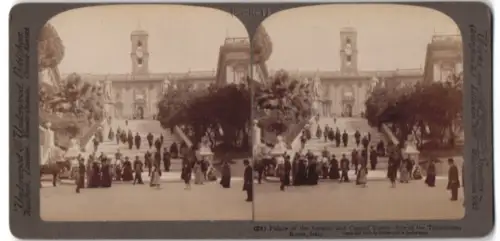 Stereo-Fotografie Underwood & Underwood, New York, Ansicht Rome, Palace of the Senator and Capitol Tower