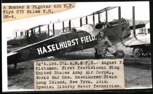 Fotografie britischer Kampfbomber Airco DH.4, Kennung Haselhurst Field