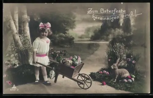 Foto-AK Photochemie Berlin Nr. 640-3: Kind mit Karre voller Ostereier