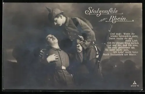 Foto-AK Photochemie Berlin Nr. 3433-6: Sterbender Soldat gibt seinem Kameraden seinen Ring