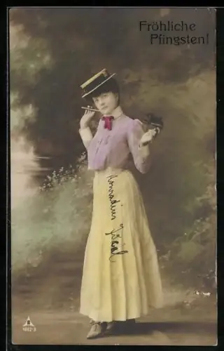 Foto-AK Photochemie Berlin Nr. 4662-3: Elegante Dame mit Hut und Gehstock