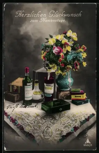 Foto-AK Photochemie Berlin Nr. 6522/2: Tisch mit Geschenken und Blumenvase