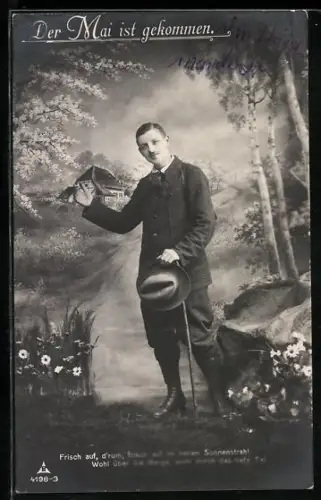 Foto-AK Photochemie Berlin Nr. 4198-3: Wanderer in der Frühlingslandschaft