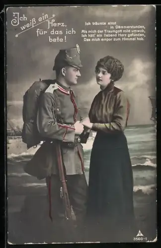 Foto-AK Photochemie Berlin Nr. 3560-1: Soldat in Uniform hält die Hände seiner Geliebten