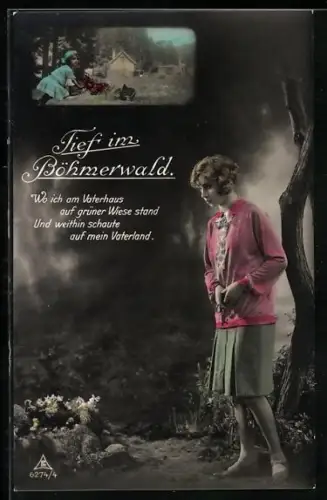 Foto-AK Photochemie Berlin Nr. 6274/4: Junge Frau steht allein im Wald