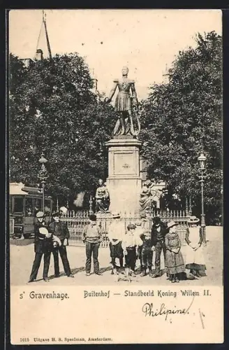 AK s` Gravenhage, Buitenhof, Standbeeld Koning Willem II.