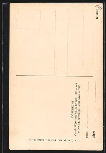 AK Dordrecht, Gevels Wijnstraat No. 80 en No. 82, havenzijde, afgebroken in 1906