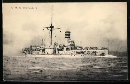 AK Kriegsschiff SMS Württemberg in voller Fahrt
