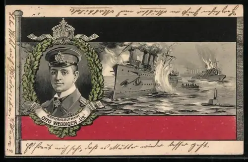 AK U-Boot U-9 versenkt 1914 die britischen Panzerkreuzer Aboukir, Hogue und Cressy, Portrait Kmdt. Otto Weddigen