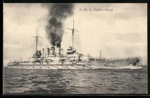 AK Kriegsschiff SMS Ostfriesland in Fahrt