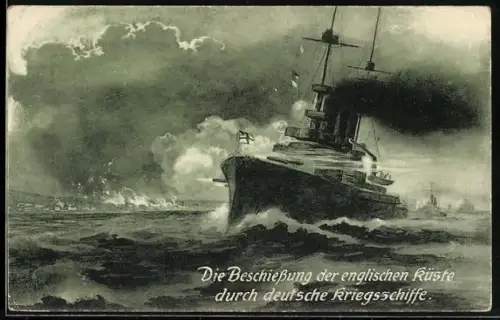 AK Deutsche Kriegsschiffe bei der Beschiessung der englischen Küste