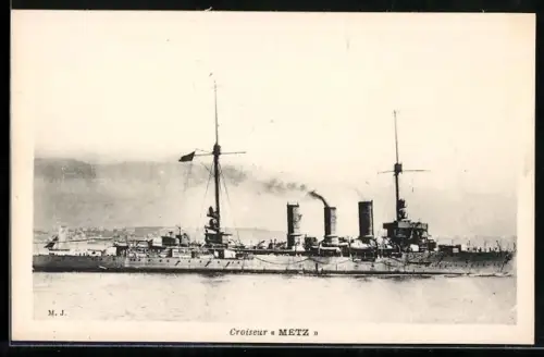 AK Leichter Kreuzer Metz in Breitseitenansicht