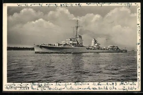 AK Zerstörer der Kriegsmarine bei Einfahrt nach Swinemünde