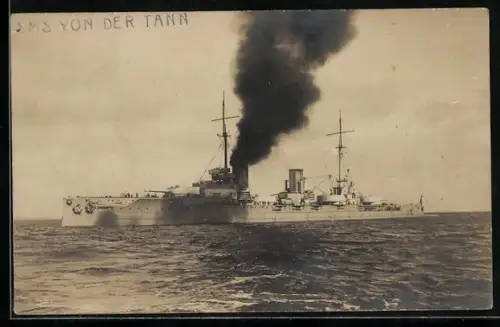 Foto-AK Grosser Kreuzer SMS Von der Tann unter Dampf, Kriegsschiff