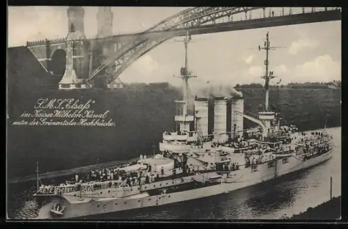 AK Linienschiff Elsass im Kaiser Wilhelm-Kanal unter der Grünentaler Hochbrücke