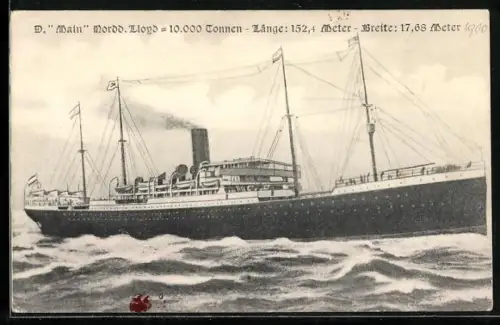 AK Passagierschiff Main des Norddeutschen Lloyd auf hoher See