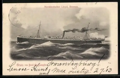 AK Passagierschiff Prinz Regent Luitpold des Nordd. Lloyd in voller Fahrt