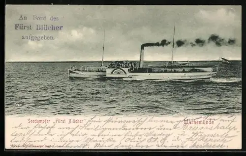 AK Seedampfer Fürst Blücher beim Verlassen von Warnemünde