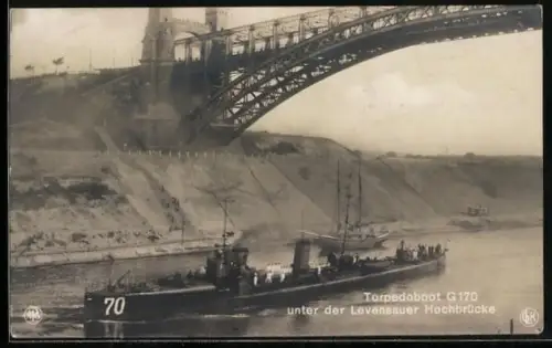 AK Torpedoboot G-170 unter der Levensauer Hochbrücke