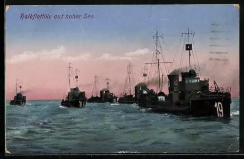 AK Torpedoboots-Halbflottille auf hoher See, vorn Torpedoboot S-119