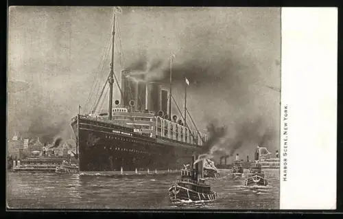 AK New York, Passagierschiff Kaiser Wilhelm II. unter Dampf fährt in Hafen ein, Schlepper