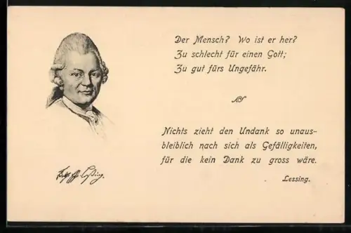Künstler-AK Dichter Gotth. Ephr. Lessing mit Zitat