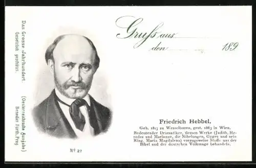 AK Dramatiker Friedrich Hebbel im Porträt