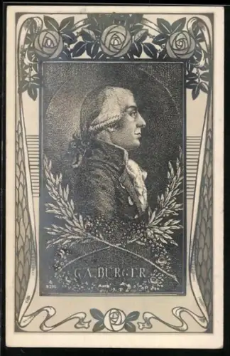 Künstler-AK G. A. Burger im Profil mit Rosen