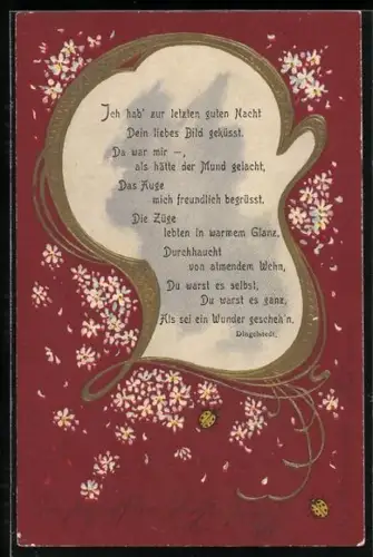 Präge-AK Gedicht von Dingelstedt, Goldrahmen mit Blümchen und Marienkäfern, Jugendstil